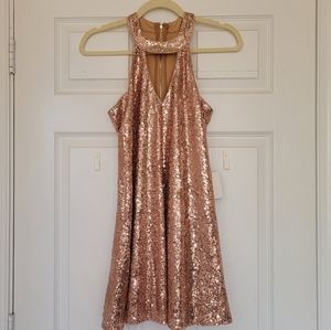 Rose Gold Sequin Cut Out Shift Dress
